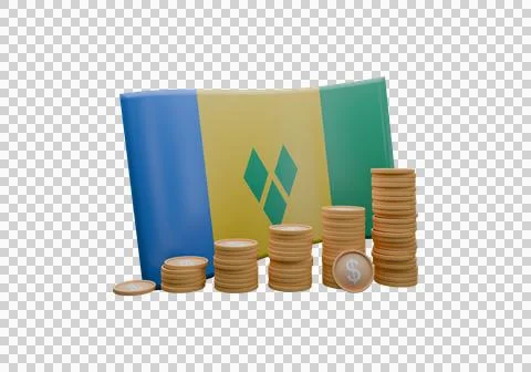 3D render illustration of Saint Vincent and the Grenadines flag and currenc.. Stock Illustration