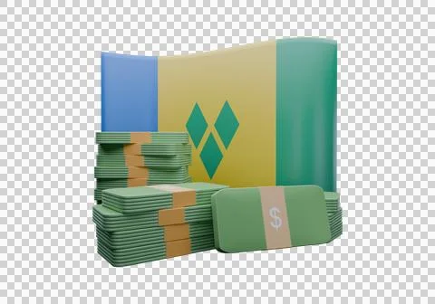 3D render illustration of Saint Vincent and the Grenadines flag and currenc.. Illustrazione stock