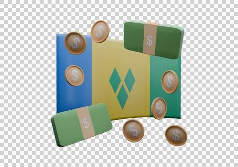 3D render illustration of Saint Vincent and the Grenadines flag and currenc.. Stock Illustration
