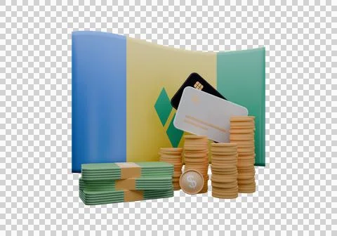 3D render illustration of Saint Vincent and the Grenadines flag and currenc.. Stock Illustration