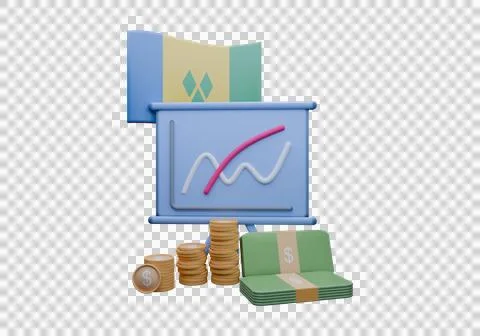 3D render illustration of Saint Vincent and the Grenadines flag and currenc.. Stock Illustration