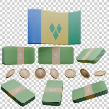 3D render illustration of Saint Vincent and the Grenadines flag and currenc.. Stock Illustration