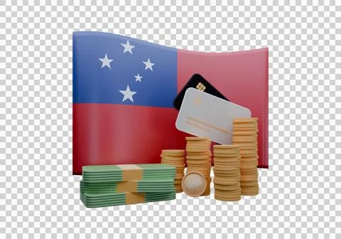 3D render illustration of Samoa flag and currency called Tala Stock Illustration