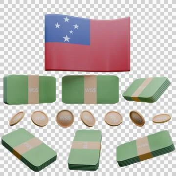 3D render illustration of Samoa flag and currency called Tala Stock Illustration