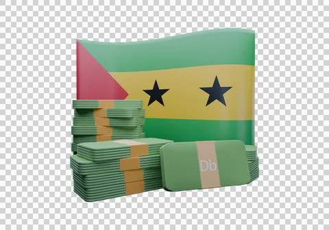 3D render illustration of Sao Tome and Principe flag and currency called Dobr Illustrazione stock