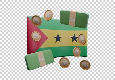 3D render illustration of Sao Tome and Principe flag and currency called Dobr Illustrazione stock