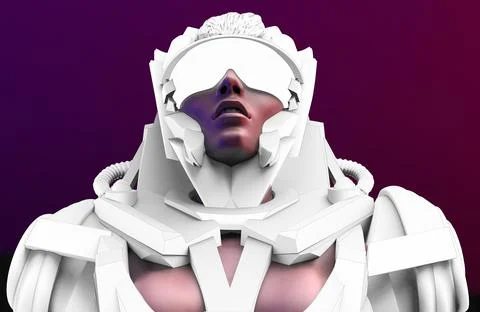 3d render illustration of sci-fi warrior woman in futuristic suit. Stock Illustration