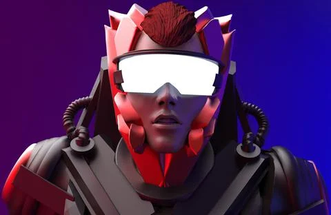 3d render illustration of sci-fi warrior woman in futuristic suit. Stock Illustration