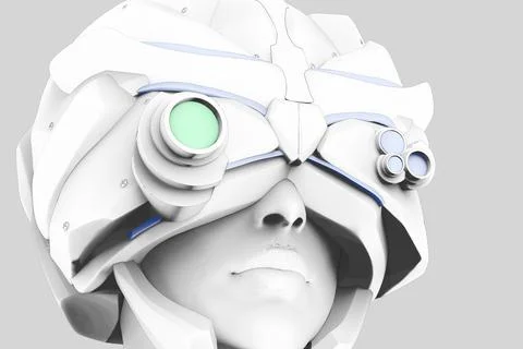 3d render illustration of sci-fi girl in helmet. Stock Illustration