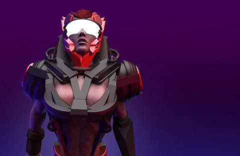 3d render illustration of sci-fi warrior woman in futuristic suit. Stock Photos