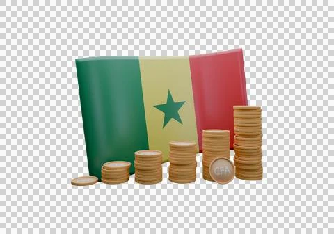 3D render illustration of Senegal flag and currency called CFA Franc Stock Illustration
