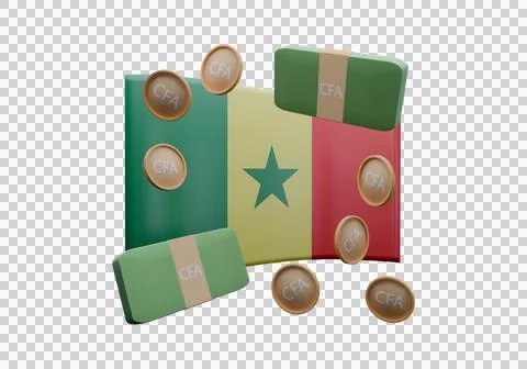3D render illustration of Senegal flag and currency called CFA Franc Stock Illustration
