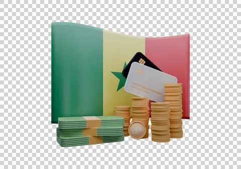 3D render illustration of Senegal flag and currency called CFA Franc Stockillustratie