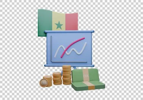 3D render illustration of Senegal flag and currency called CFA Franc Stockillustratie