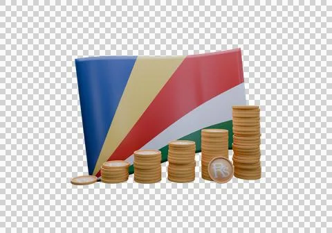 3D render illustration of Seychelles flag and currency called Rupee Stock Illustration
