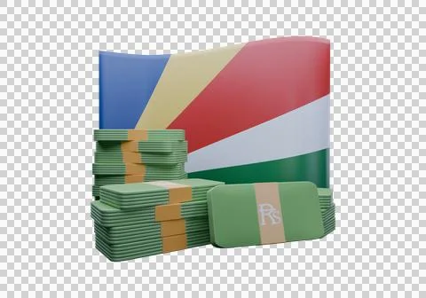 3D render illustration of Seychelles flag and currency called Rupee Stock Illustration