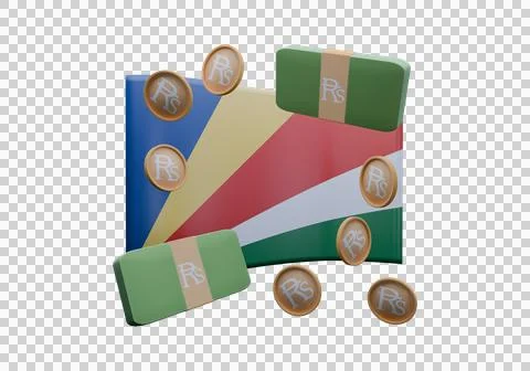 3D render illustration of Seychelles flag and currency called Rupee Stock Illustration