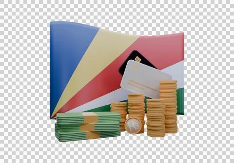 3D render illustration of Seychelles flag and currency called Rupee Stock Illustration