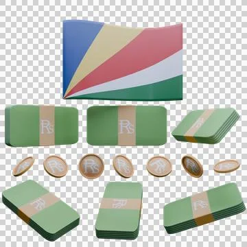 3D render illustration of Seychelles flag and currency called Rupee Stock Illustration
