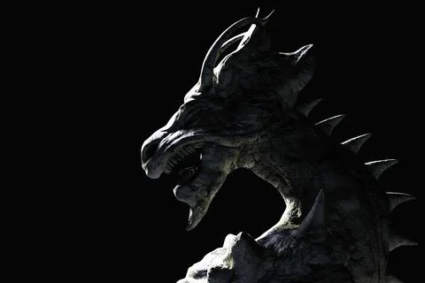 3d render illustration of shaded dragon statue profile. Stock Illustration