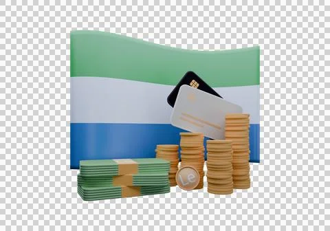 3D render illustration of Sierra Leone flag and currency called Leone Stock Illustration