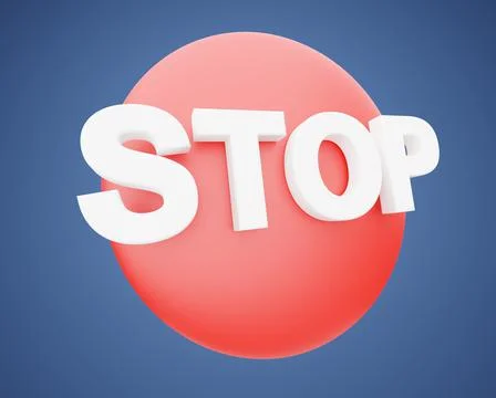 3d render illustration sign text Stop on Red Button on blue background Stock Illustration