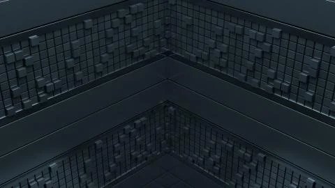 3d render illustration with simple geometry shapes. Metal reflective planes a Stock Illustration