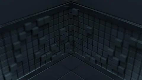 3d render illustration with simple geometry shapes. Metal reflective planes a Stock Illustration