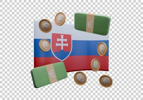 3D render illustration of Slovakia flag and currency called Euro Stock Illustration