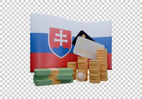 3D render illustration of Slovakia flag and currency called Euro Stock Illustration