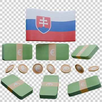 3D render illustration of Slovakia flag and currency called Euro Stock Illustration