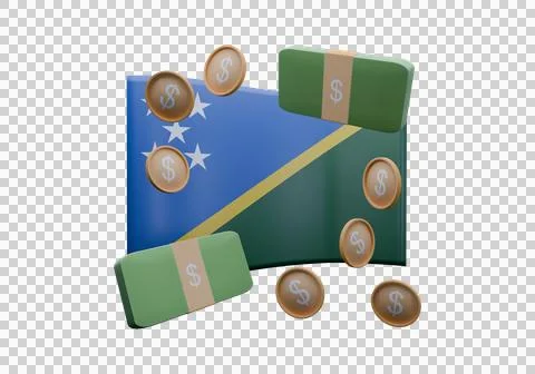 3D render illustration of Solomon Islands flag and currency called Dollar Illustrazione stock
