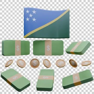 3D render illustration of Solomon Islands flag and currency called Dollar Stock Illustration