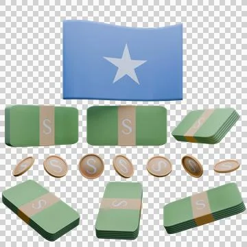 3D render illustration of Somalia flag and currency called Shilling Stock Illustration