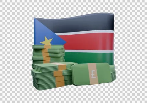 3D render illustration of South Sudan flag and currency called SS Pound Stock Illustration