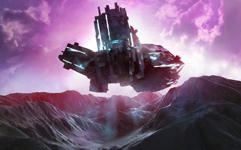 3d render illustration of spaceship on alien planet. Stock Illustration