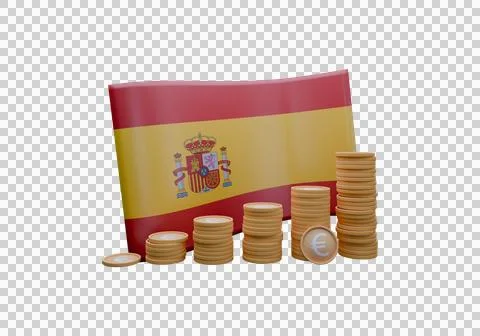 3D render illustration of Spain flag and currency called Euro Stock Illustration