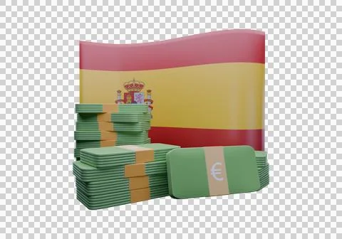 3D render illustration of Spain flag and currency called Euro Stock Illustration