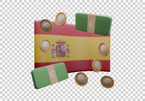 3D render illustration of Spain flag and currency called Euro Stock Illustration