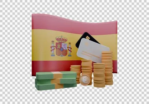 3D render illustration of Spain flag and currency called Euro Stock Illustration
