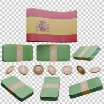 3D render illustration of Spain flag and currency called Euro Stock Illustration