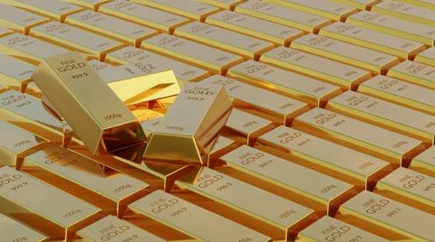 3D render illustration of stack of gold bars, concept of financial Stock Illustration
