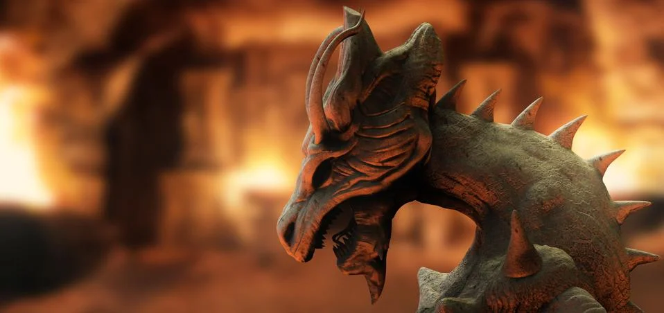 3d render illustration of stone dragon statue. Stock Illustration