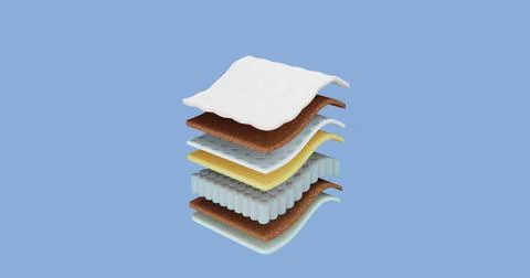 3d render illustration of the stylized internal composition of the mattress. Stock Illustration