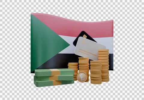3D render illustration of Sudan flag and currency called Pound Stock Illustration