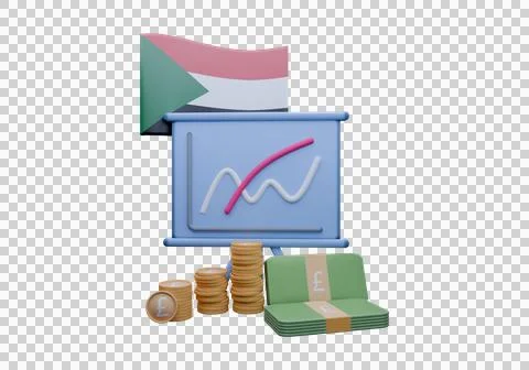 3D render illustration of Sudan flag and currency called Pound Stock Illustration