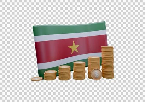 3D render illustration of Suriname flag and currency called Dollar Stock Illustration