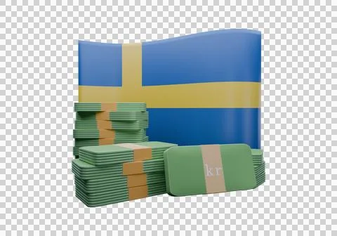 3D render illustration of Sweden flag and currency called Krona Illustrazione stock