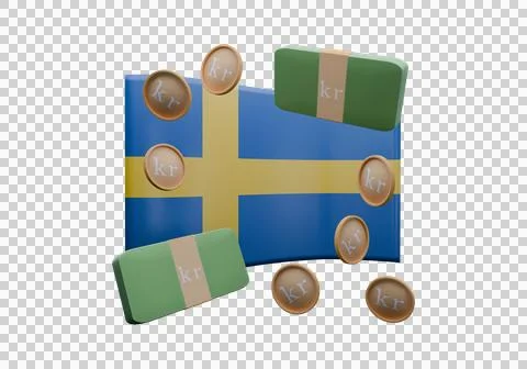 3D render illustration of Sweden flag and currency called Krona Stock Illustration