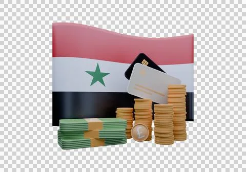 3D render illustration of Syria flag and currency called Pound Stock Illustration